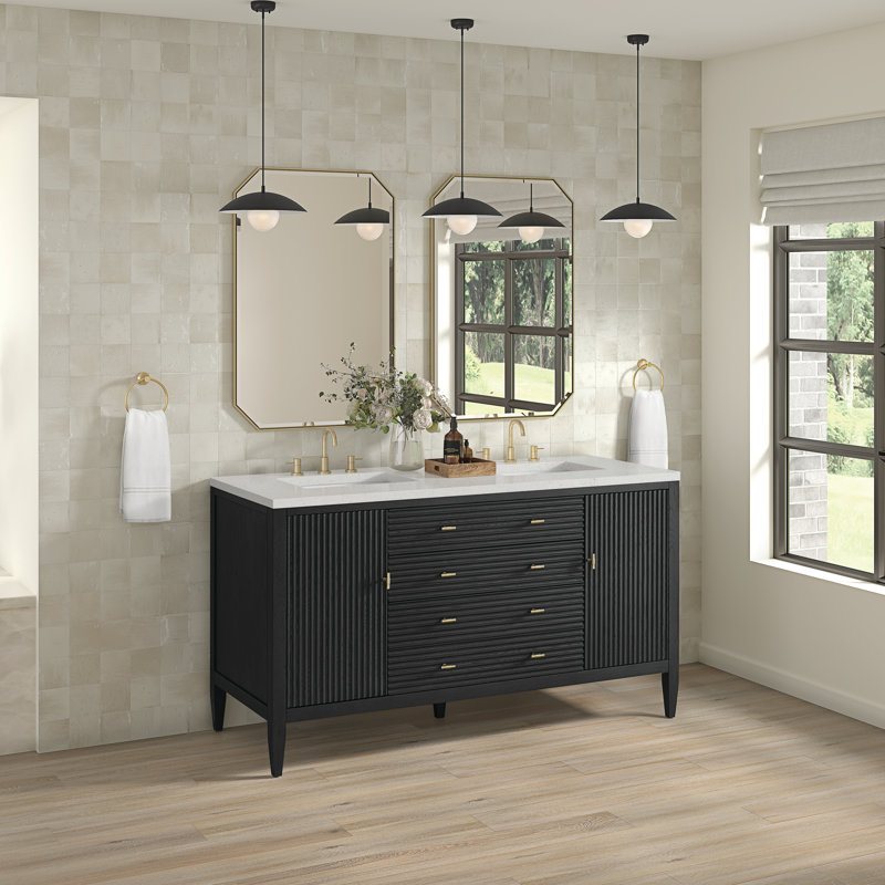 Myrrin 60'' W Double Vanity, Lime Delight Silestone, Carbon Oak, 8" Widespread