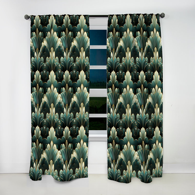 Motif décoratif damassé vert I - Rideau bohémien - Velours obscurcissant - 1 panneau, L 52 po x L 108 po