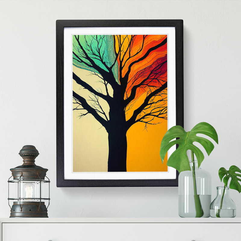 Tree Abstract in Colour Vol.11 1 Piece Single Picture Frame Wall Art, 64cm H x 46cm W x 2cm D, Walnut