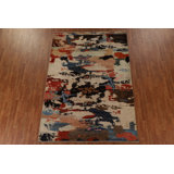 Tapis oriental abstrait tout-en-un unique en son genre fait à la main 6 pi 9 po x 9 pi 6 po