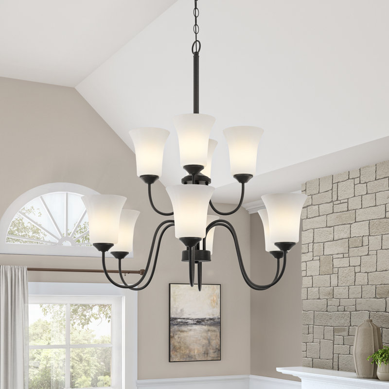 9 - Light Dimmable Classic / Traditional Chandelier, Matte Black
