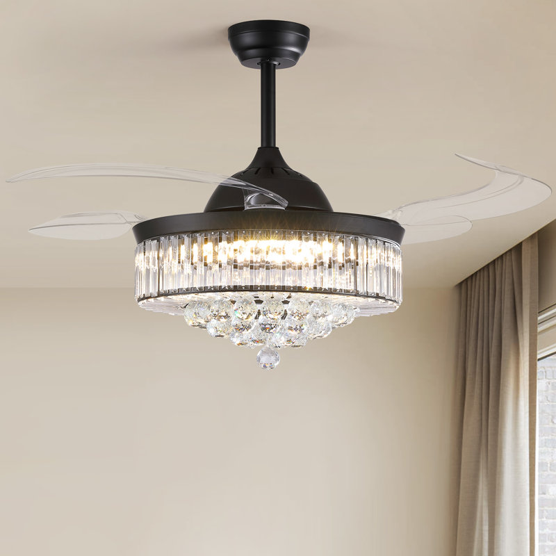 Ventilateur de plafond en cristal Houstyn, 42", Noir