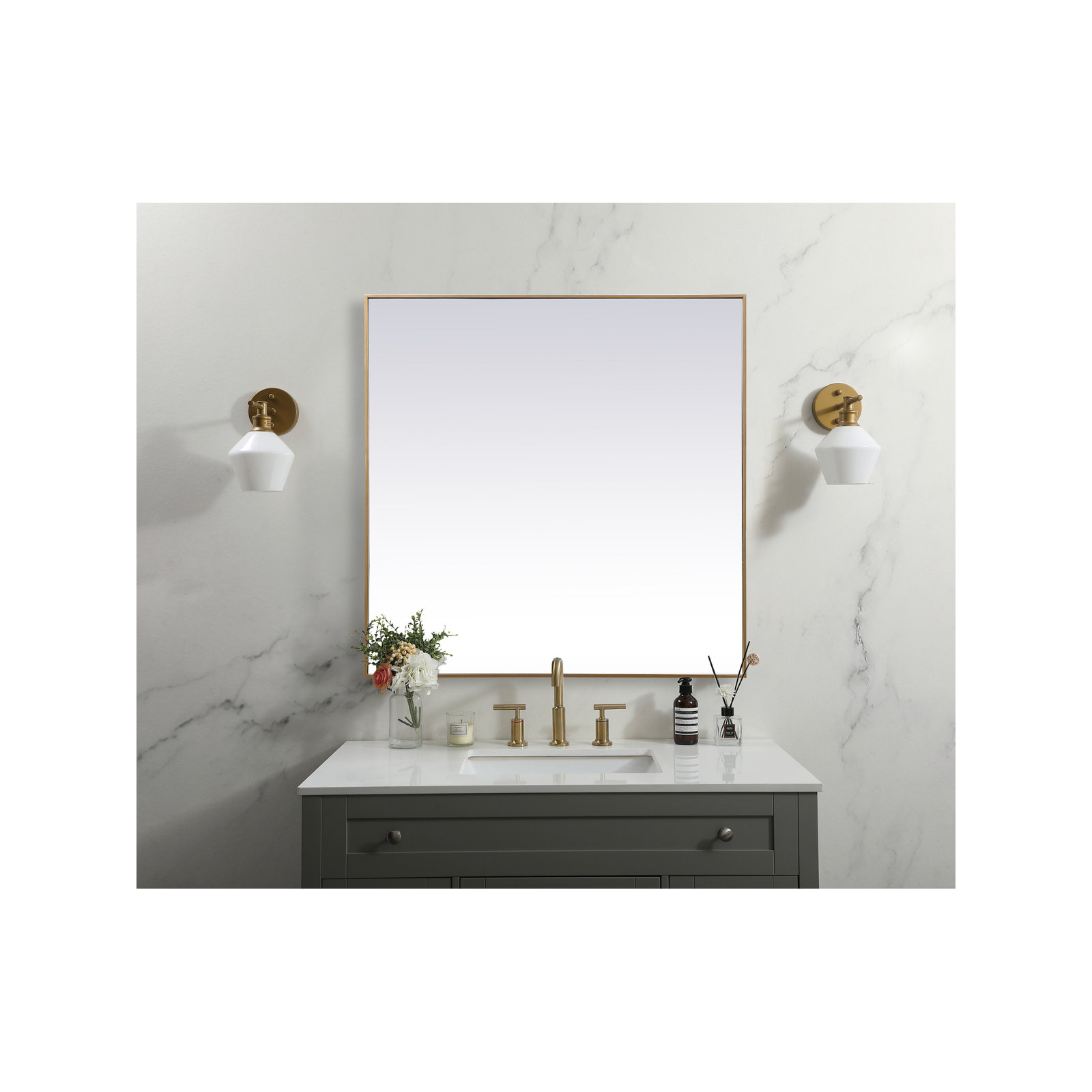 Valparaiso Metal Square Wall Mirror, Brass, 48"  x 48" 