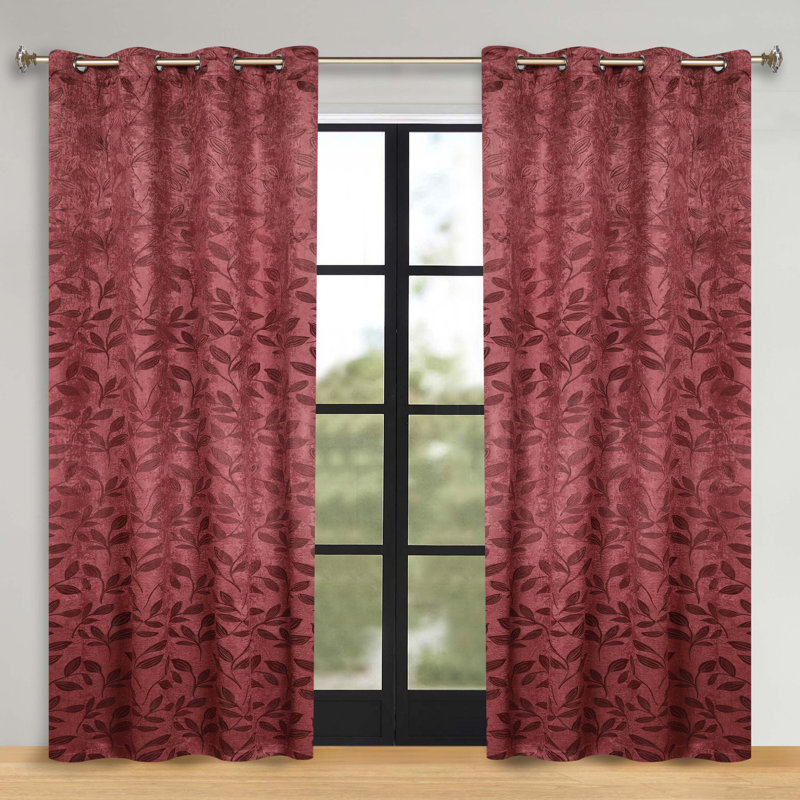 Finklea 100% Polyester Floral Room Darkening Grommet Curtain Panels, Antique Copper, 70" W x 96" L