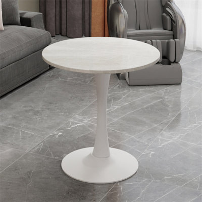 Table de salle à manger de style bistro en marbre blanc Mid-Century 27,6 po | Idée de cadeau