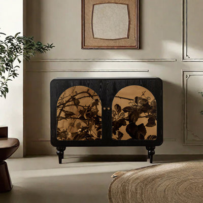 Art deco solid wood accent cabinet