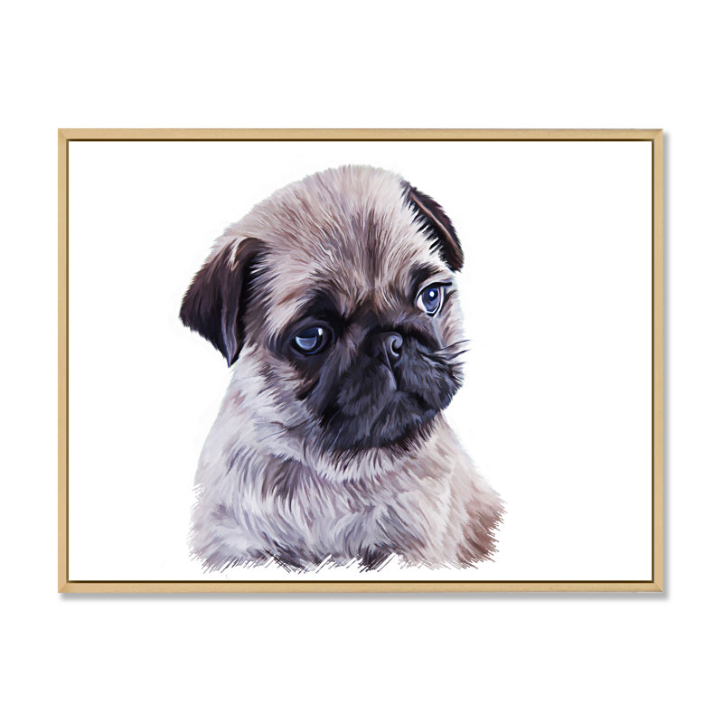 Portrait de chiot carlin - reproduction sur toile, H 12 po x l 20 po x P 1 po, Toile naturelle avec cadre flottant