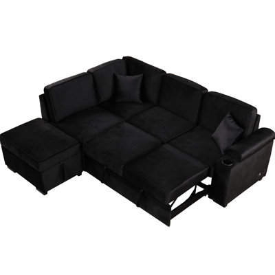 Canapé-lit de 86,52 po avec velours noir convertible 2 en 1. Base en contreplaqué, rembourrage en mousse haute pour un rangement durable, cadre de chambre à coucher, rembourrage
