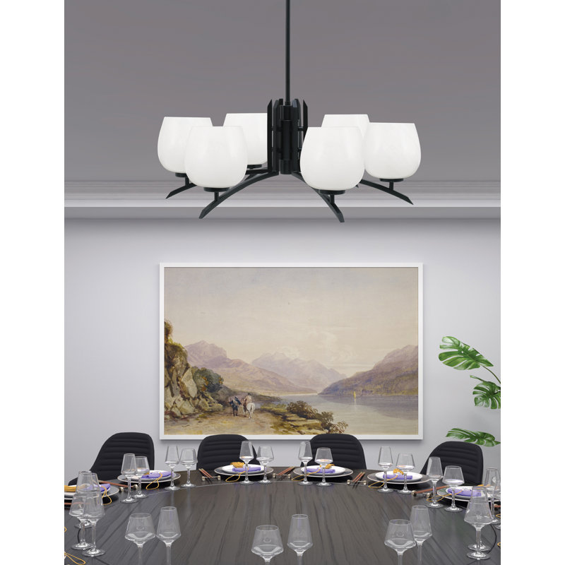 Lustre lumineux en verre marbré blanc 6 po, H 58,25 po x l 27,5 po x P 27,5 po, Noir mat, 6