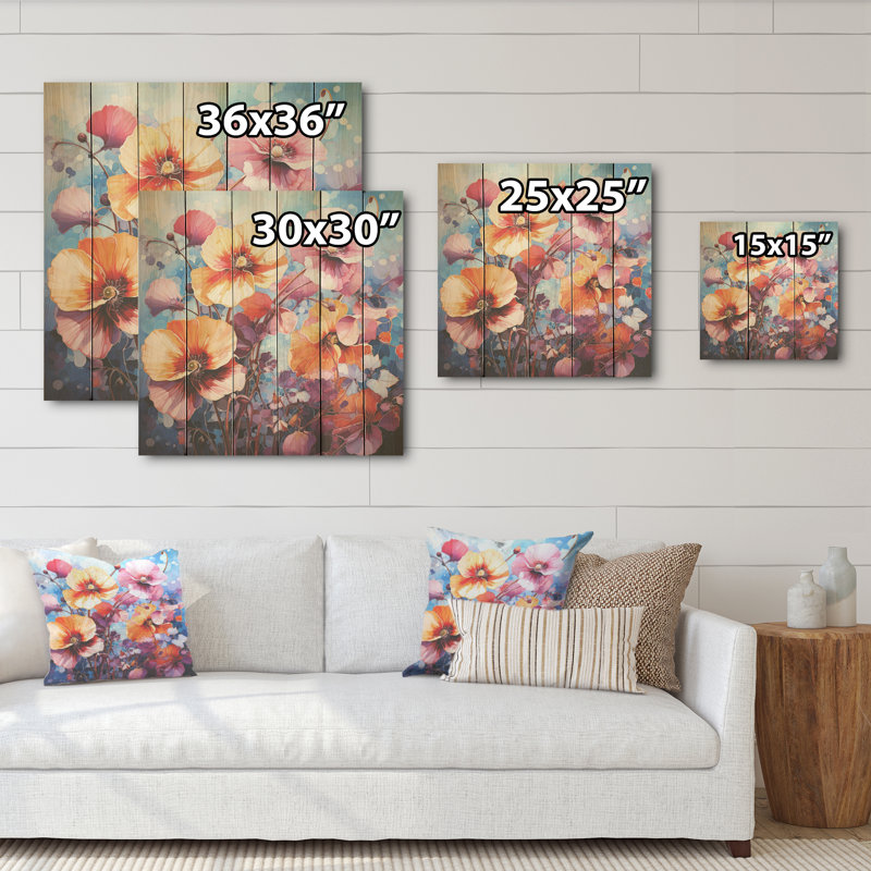 Vibrant Pansy Medley I - Pensées, art sur bois de pin naturel, H 15 po x l 15 po