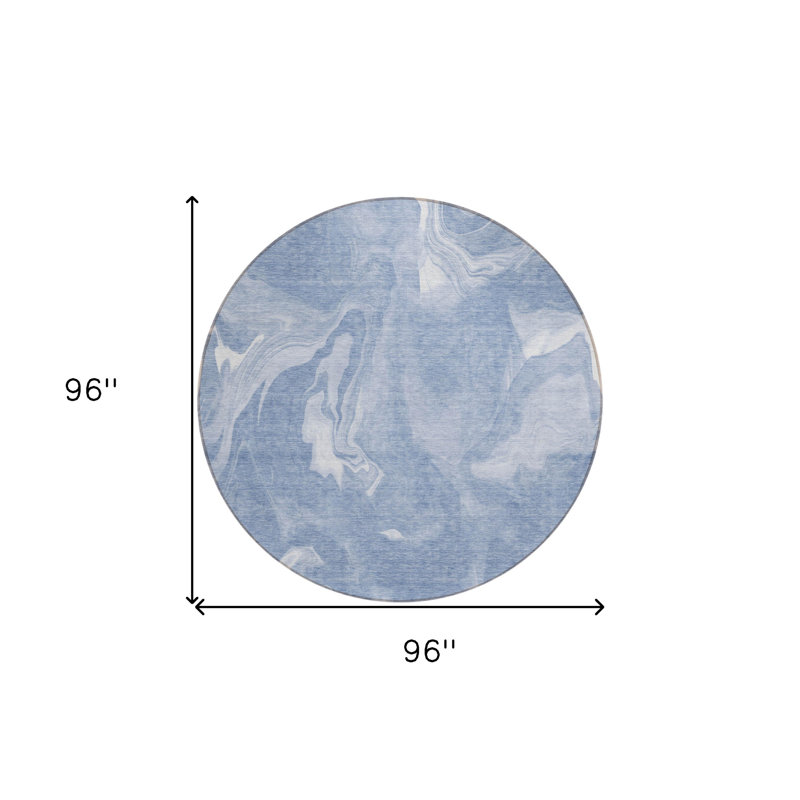 HomeRoots 8' Blue And Sky Blue Round Abstract Washable Indoor Outdoor Area Rug