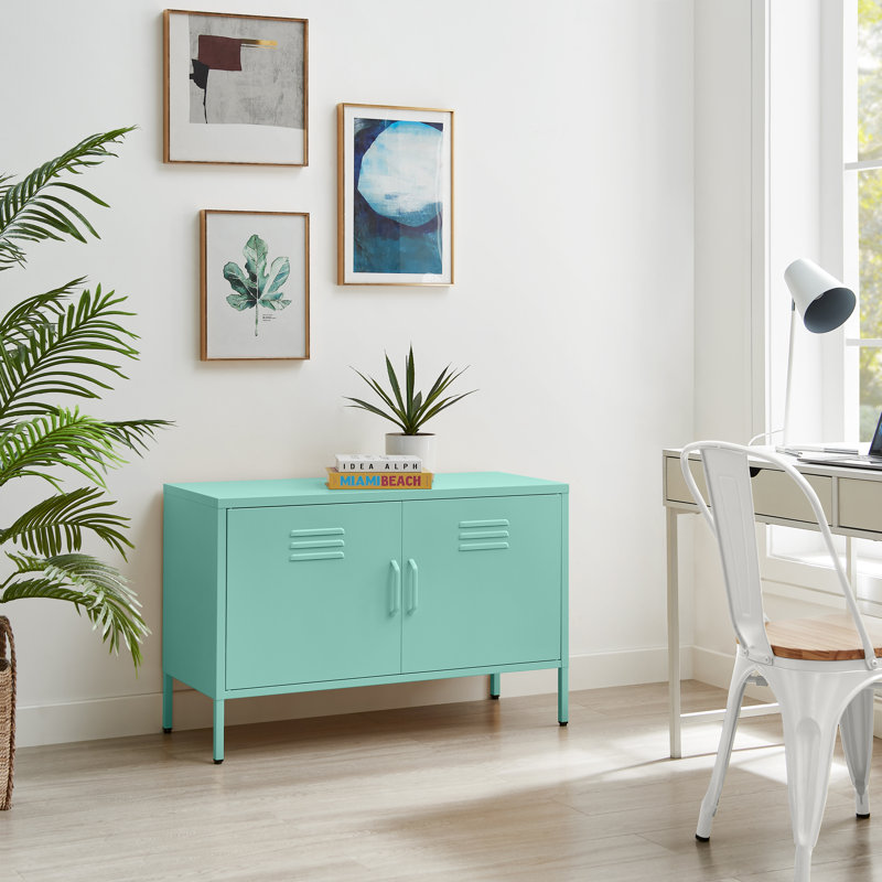 Anouck Metal Two Door Locker Style Sideboard - Bold Colour Modern Industrial Style, Blue