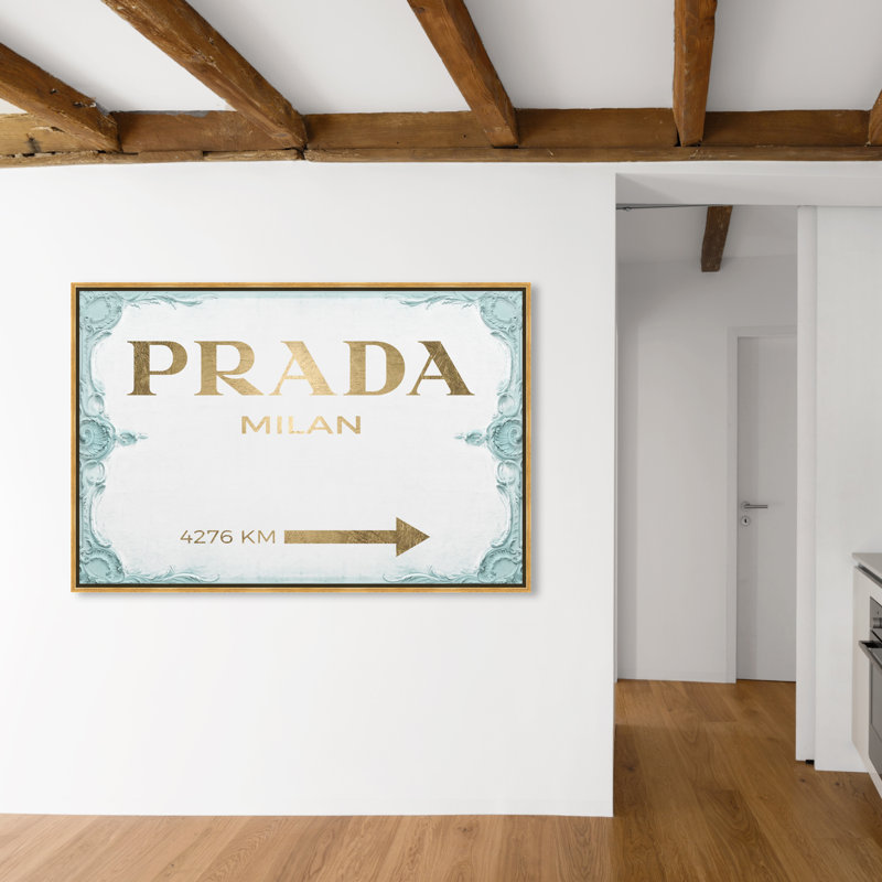 «Milan Sign Aqua», art textuel sur toile, H 36 po x l 54 po, Toile tendue