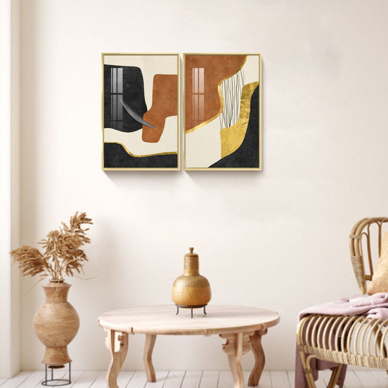 Boho, reproduction d'art encadrée sur toile, 2 pièces, Or, L 24 po x H 16 po x P 1 po