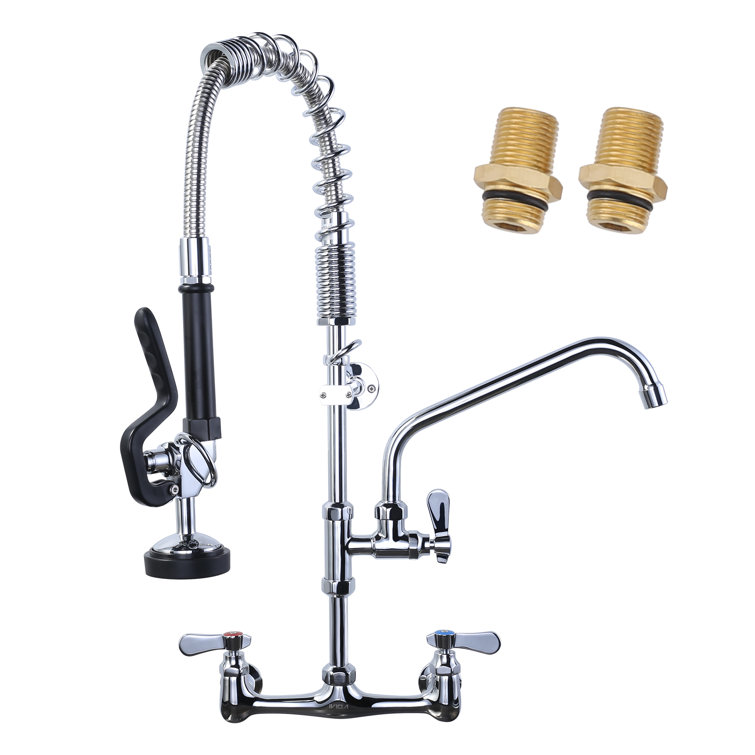 Commercial Kitchen Faucet Wall Mount with Pre-Rinse Sprayer 25Inch