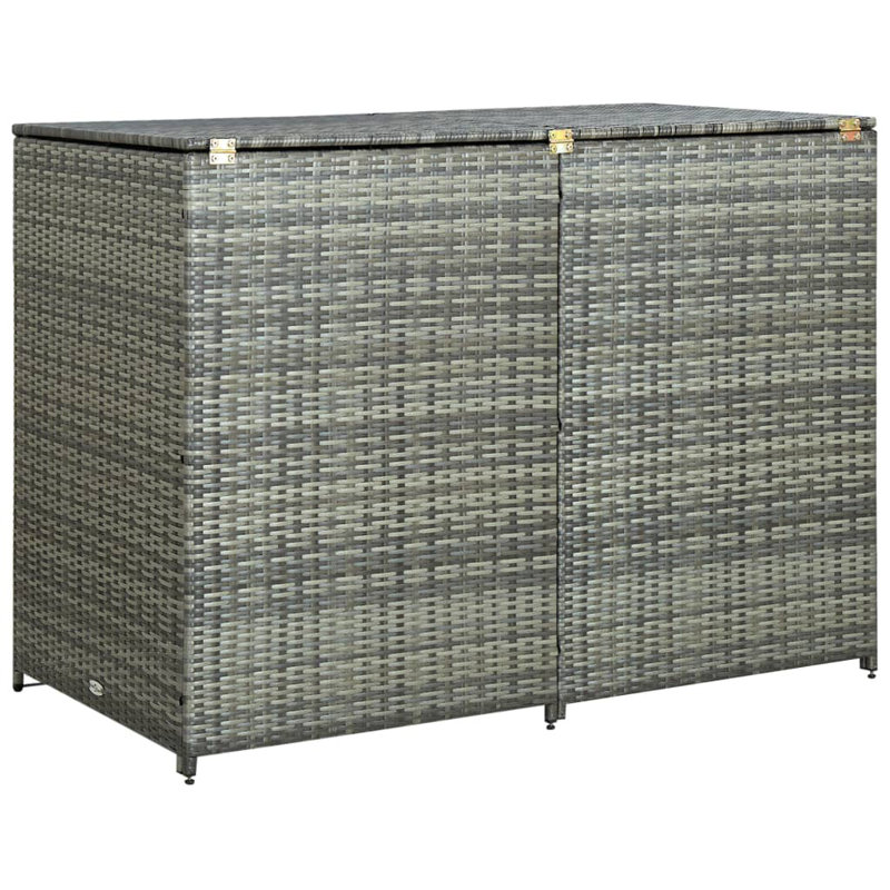 Double Wheelie Bin Shed Poly Rattan Anthracite/Black Outdoor Garbage, Black