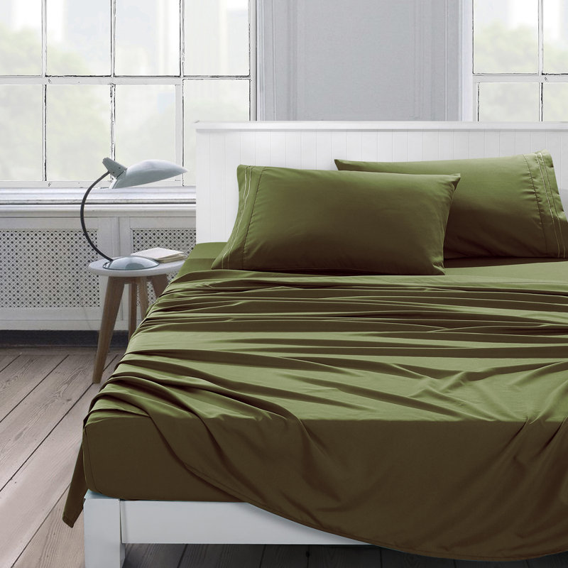 Jcrown Microfiber Sheet Set, California King Sheet Set with 2 Pillowcases, Olive