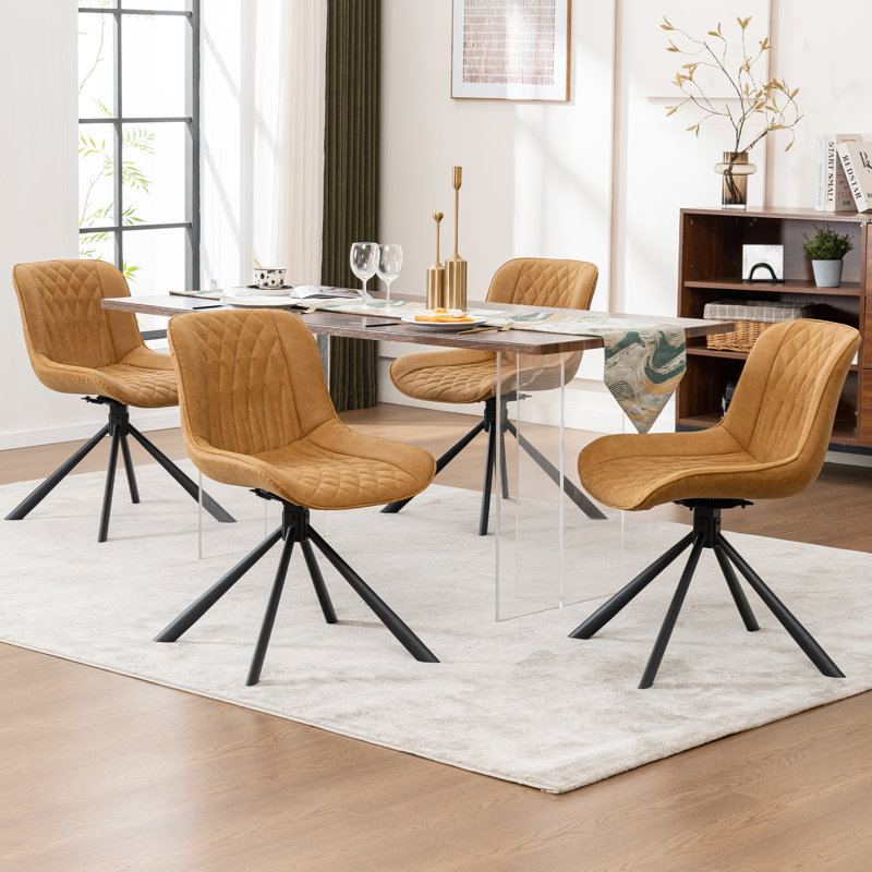 Chaises de salle à manger pivotantes rembourrées et capitonnées en cuir avec pieds en métal, Brun