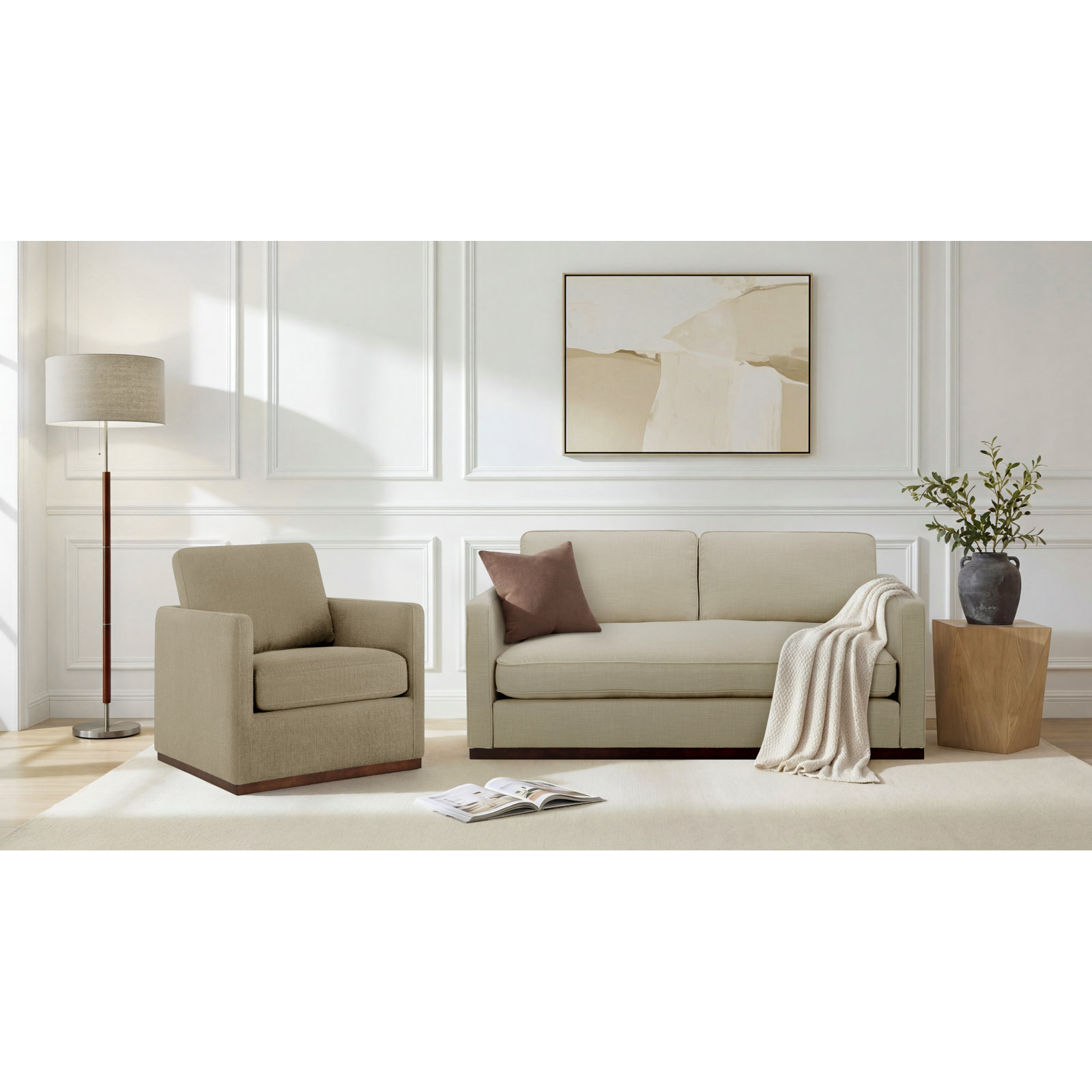 Bobbi 2-Piece Linen Living Room Set, Effie Flax/Vesper Sand Polyester