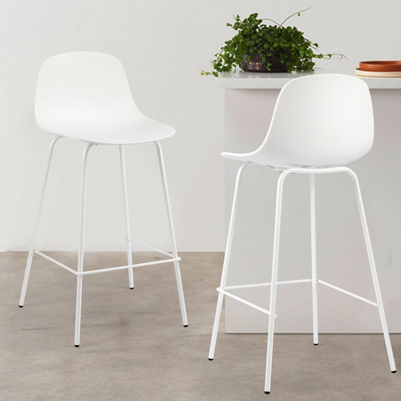 Tabouret de comptoir en polyuréthane à dossier bas H 26 po Botyo, Blanc, 2