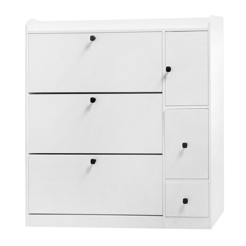 Armoire à chaussures polyvalente avec 3 tiroirs rabattables, rangement de rangement maximum avec tiroir, étagère à chaussures autoportante avec siège rétractable pour le couloir, blanc