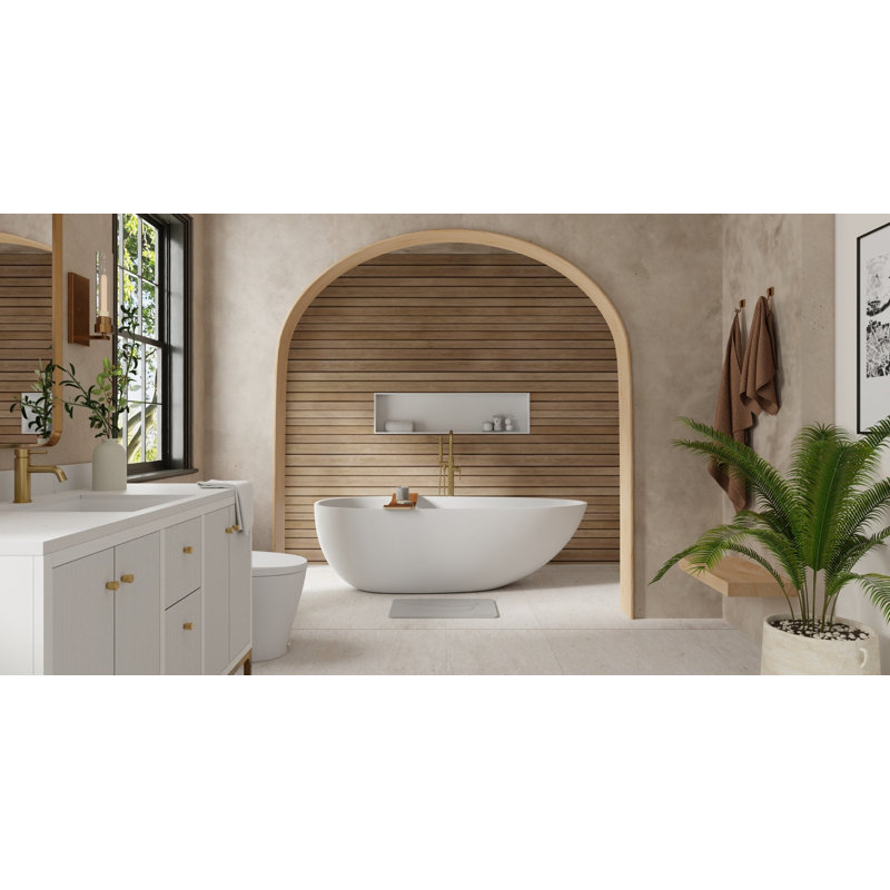 Baignoire autoportante en résine de trempage avec trop-plein et bonde Badeloft 72,8 po x 32,7 po BW-01-XL-G en blanc brillant