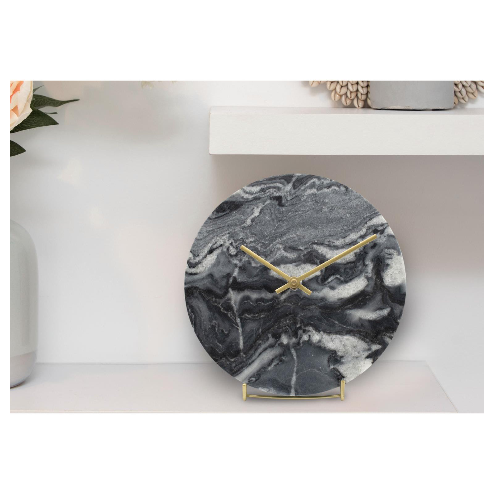 Dorris Analog Tabletop Clock, Black/White/Gray