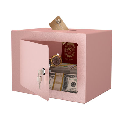 Coffre-fort de sécurité à clé, coffre-fort compact de 0,23 pied cube, idéal pour la maison, pour ranger de l'argent et des documents, rose