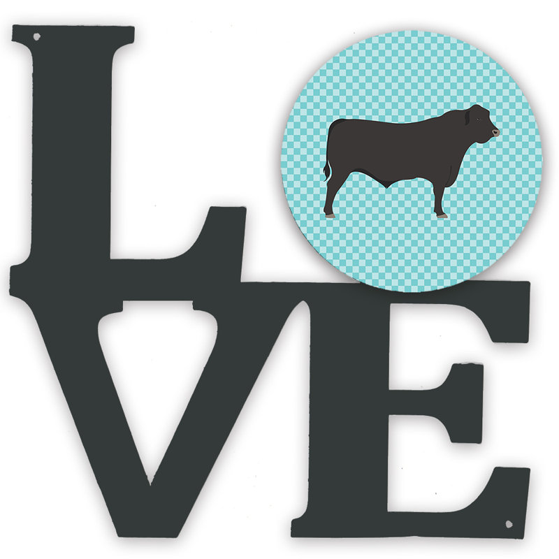 Décoration murale en métal love angus cow check, Bleu
