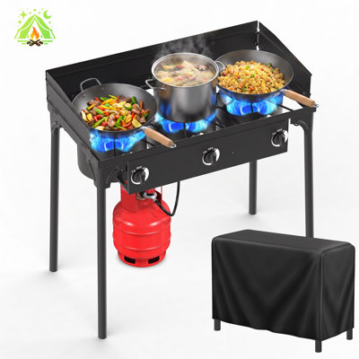 2 Burner 150,000 Btu/ 3 Burner 225,000 Btu  Portable Propane Camping Stove With Windscreen
