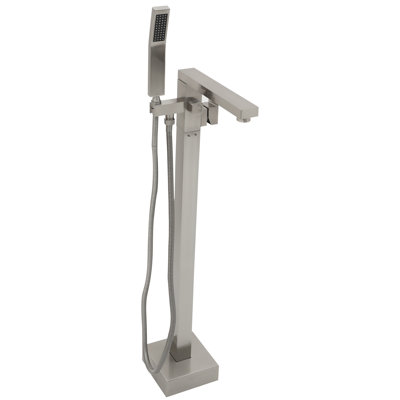 Floor Mounted Tub Filler Faucet In Brushed Nickel, Solid Copper Alloy Core, Precision Ceramic Disc Valves, 360° + 90° Spout Movement, - Splash Design Brass, Water Control Rotation, Clog Nozzle