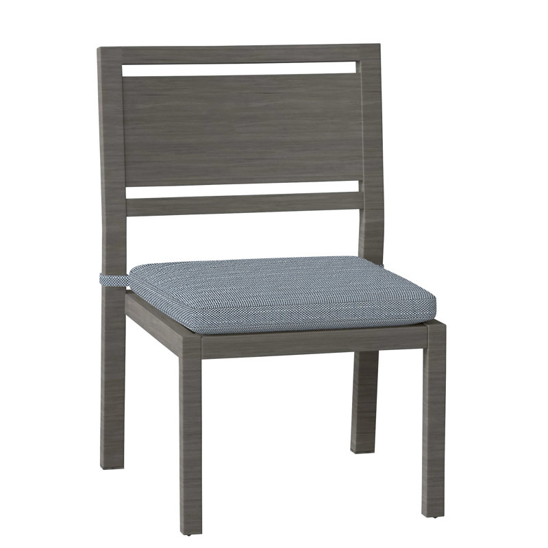 Avondale Patio Dining Side Chair with Cushions, Slate Grey, Rollo Chambray, No Welt