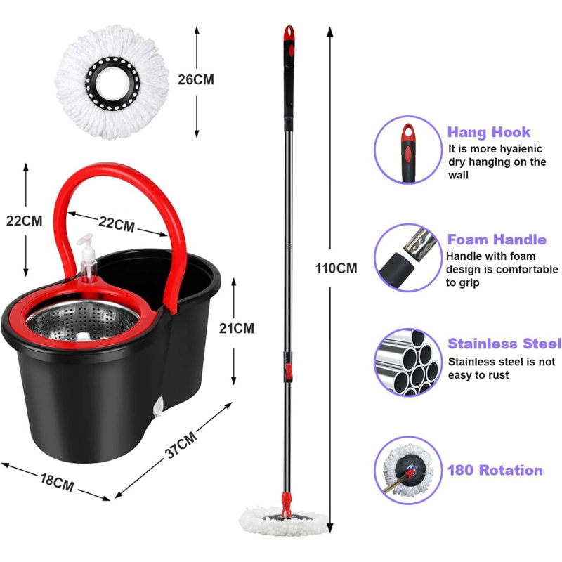 Mop Bucket Set, Black/Red
