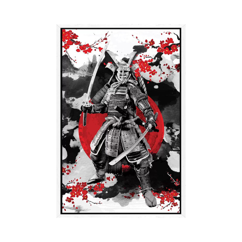 Sakura Samurai by Cornel Vlad - Print on Canvas, White Framed, 66.04 cm H x 45.72 cm W
