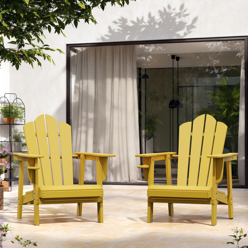 Ensemble de 2 chaises Adirondack en plastique PEHD résistant aux intempéries Devito (ensemble de 2), Jaune, Ensemble de 2