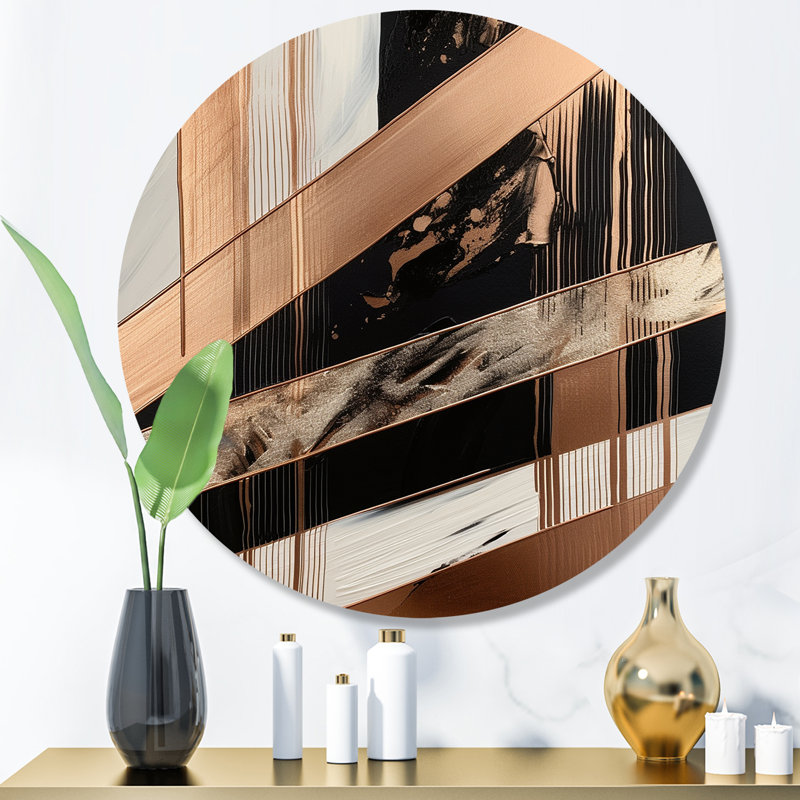 Rosegold embrassant l'essence des lignes III - art abstrait rond en marbre sur métal, H 16 po x l 16 po x P 1 po