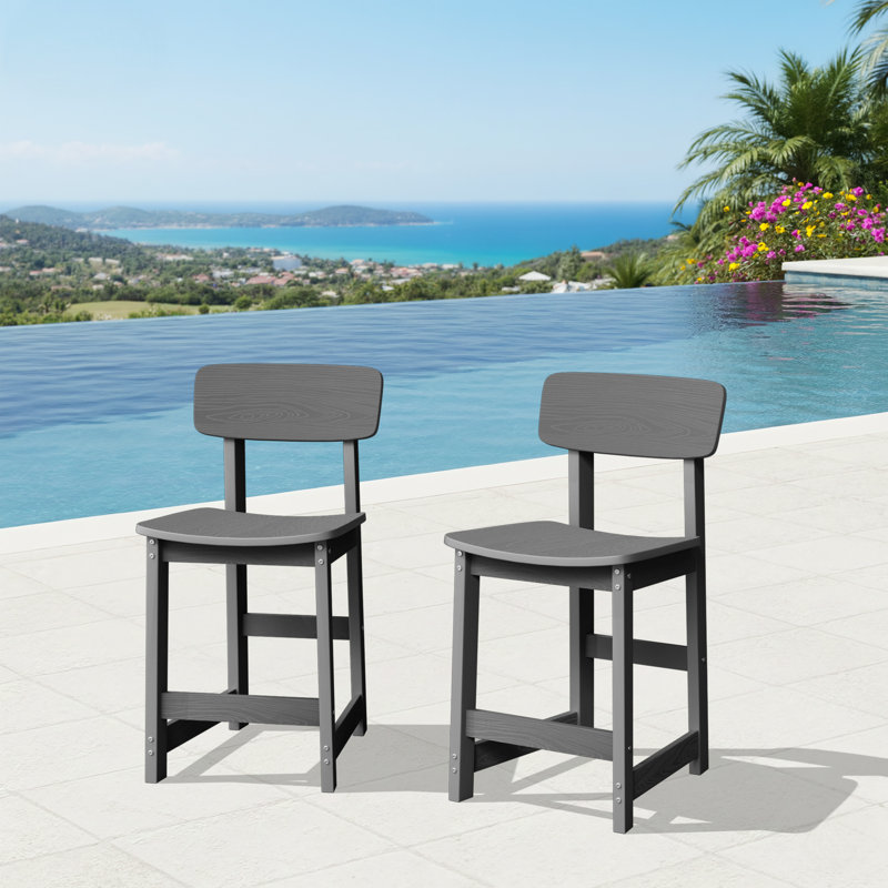Tabouret de bar extérieur empilable en plastique (ensemble de 2), Gris