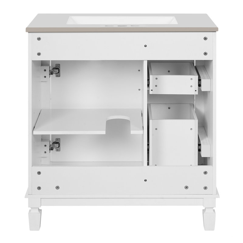 Meuble-lavabo de 30 pouces avec meuble-lavabo en céramique à 2 tiroirs et tablette réglable, Blanc