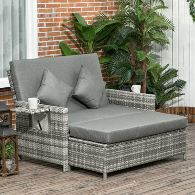 Kyshawn Rattan Garden Daybed with 5-Level Adjustable Back Mixed Grey