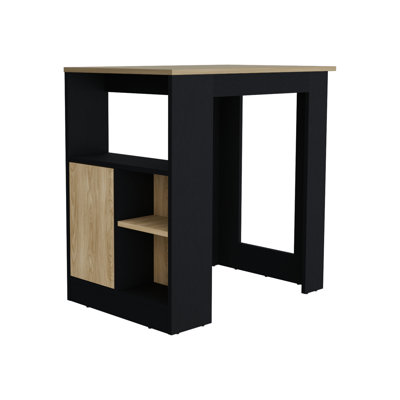 Îlot de cuisine à 1 porte en chêne noir et naturel avec tablette latérale - Style