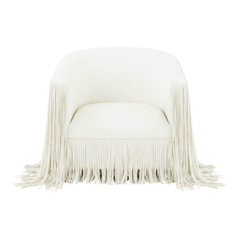 Faux Leather Swivel Barrel Chair, Ivory Faux Leather