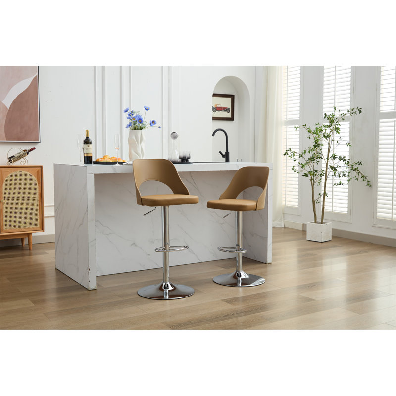 Ensemble de 2 tabourets de bar en polyuréthane, Brun