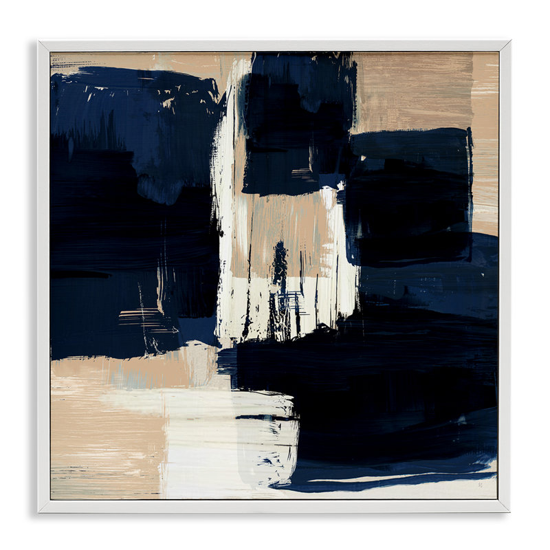 «Restless Blue & Tan Shapes», art de la giclée encadrée par Susan Jill, Estampe numérique encadrée blanc bord de mer