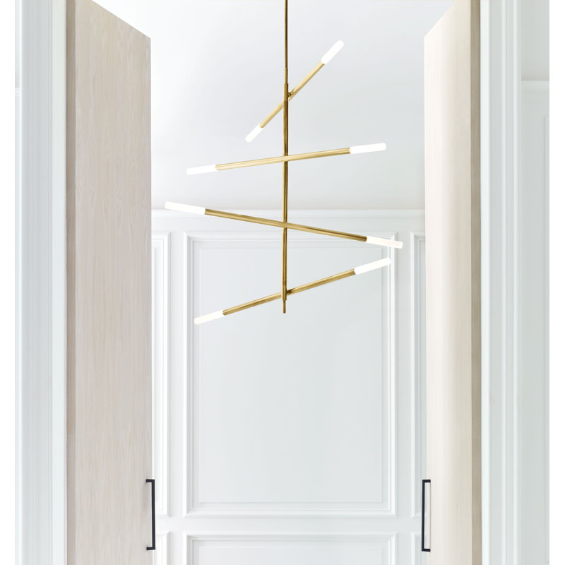 Kelly Wearstler Rousseau Large Articulating Chandelier, 47.5" H x 48" W x 3" D, Etched Crystal, Antique-Burnished Brass