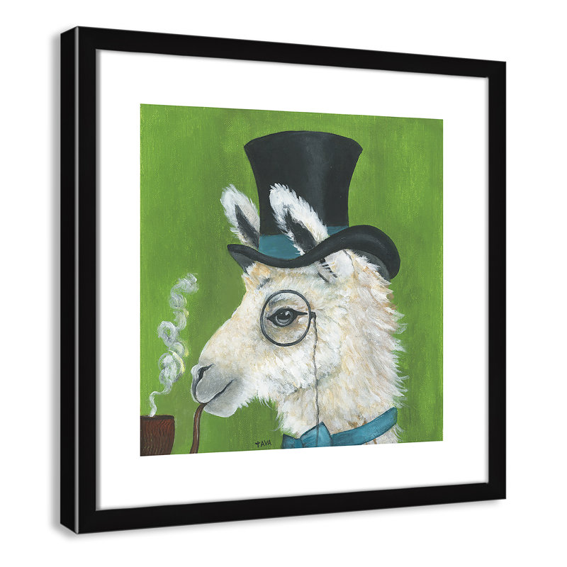 Lama et tuyau, art encadré, H 17 po x l 17 po x P 1,18 po, Cadre noir