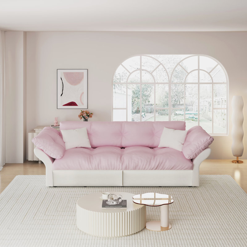 Lit gigogne convertible 3 en 1 rose, grand lit de 74,8 po, revêtement en velours, support confortable, velours de construction en acier, 2 sièges, assemblage rapide et respirant, style moderne