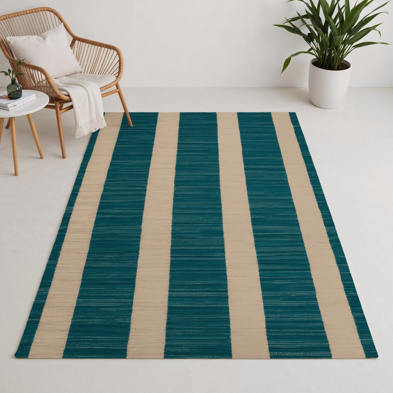 HorizontalStripes Green Indoor and Outdoor Area Rug, Rectangle 3' x 5'
