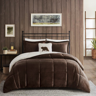 Couette King Chaude - Taies d'oreiller assorties (51 cm x 91 cm), oreiller (46 cm x 46 cm), couleur marron, garnissage synthétique effet duvet, couette (259 cm x 218 cm), 2 en 1, sensation luxueuse