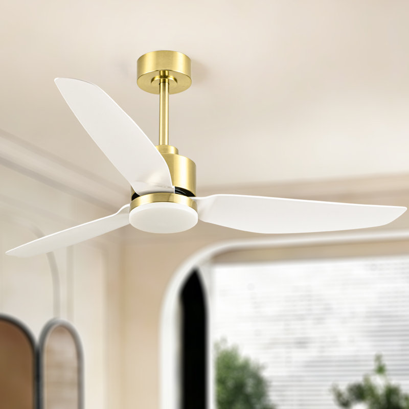 52" 3-Blade Indoor LED Ceiling Fan with Remote and Light Kit Included, Gold, White
