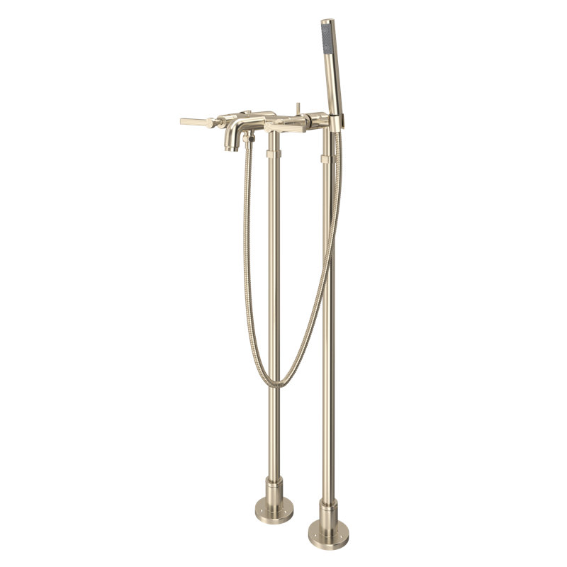Lombardia Floor Mount Tub Filler, Satin Nickel, Lever Handle